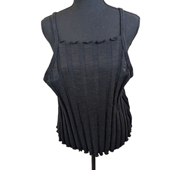 Akemi & Kin Kaden Ribbed Halter Top Black Knit Square Neck Lettuce Trim Medium - Picture 2 of 9